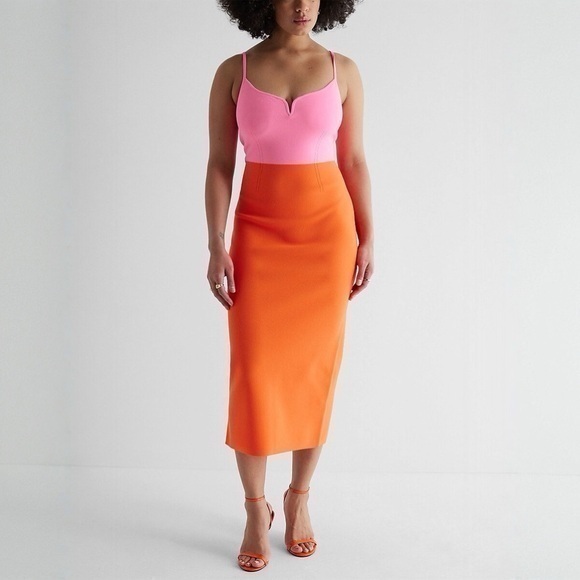 Express Dresses & Skirts - Express Body Contour V-Wire Color Block Midi Sweater Dress Large